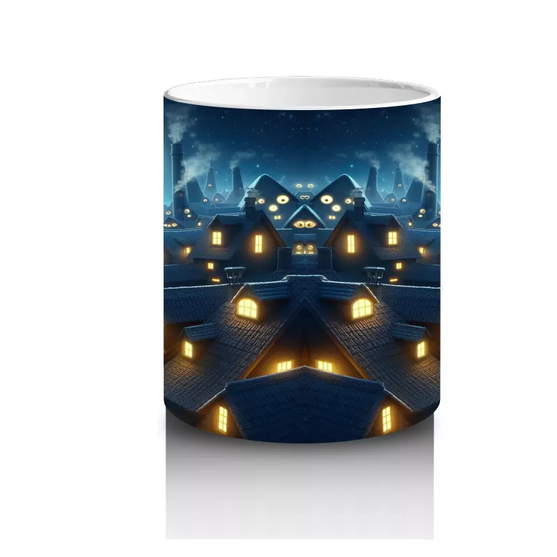 Dolunay Altında Uçan Yarasa Silüetleriyle Gotik Cadılar Bayramı Baskılı Kupa Bardak - 3