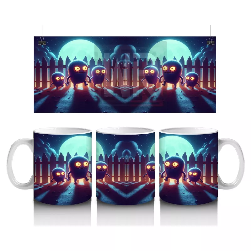 Dolunay Altında Yürüyen İskeletler Desenli Retro Cadılar Bayramı Baskılı Kupa