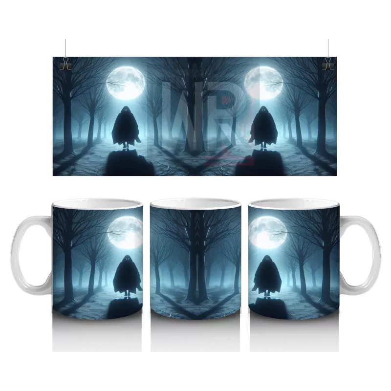 Dolunay Önünde Cadı Silüeti Figürlü Gotik Cadılar Bayramı Baskılı Kupa Bardak