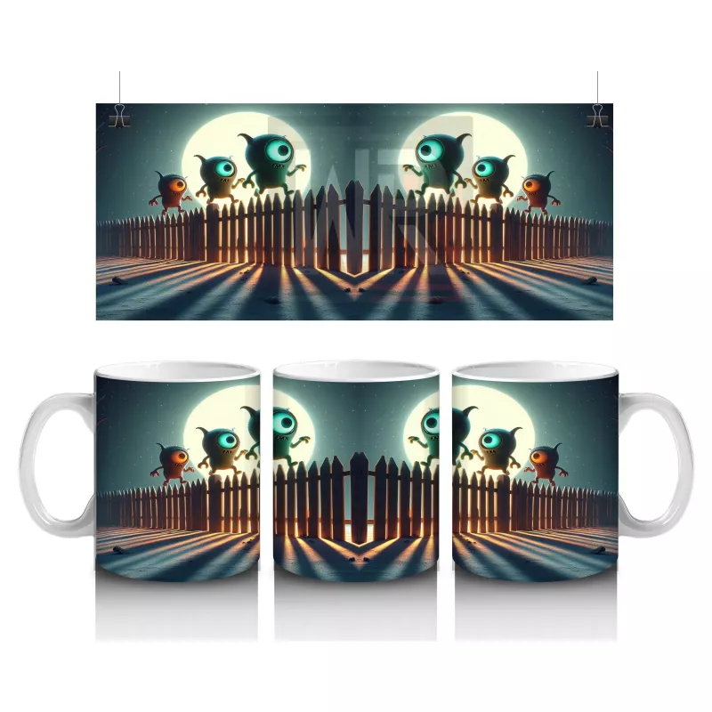 Dolunay ve Kafatası Sıralı Yol Temalı Gotik Cadılar Bayramı Baskılı Kupa