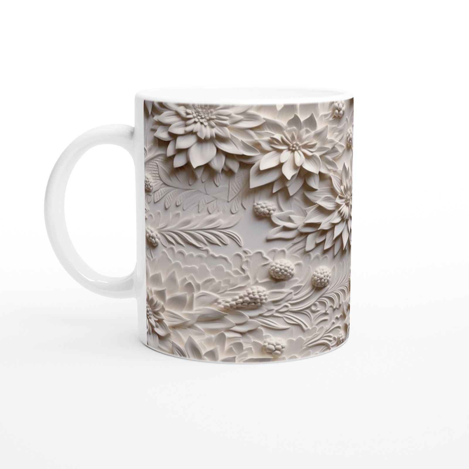 Dondurulmuş Krem Çiçekler Kupa Bardak