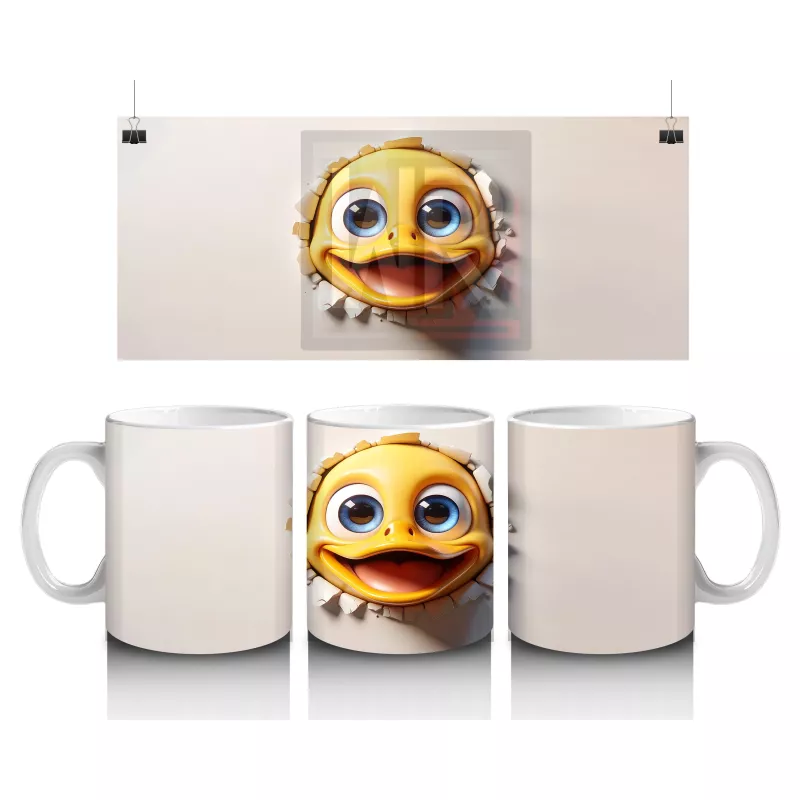 Duvar Arasından Bakan Sevimli Sarı Balık İllüstrasyonu - Baskılı kahve kupası