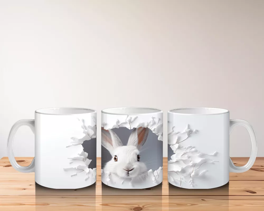 Duvar Deseninden Çıkan Tavşan Figürü – Baskılı Kupa - 5
