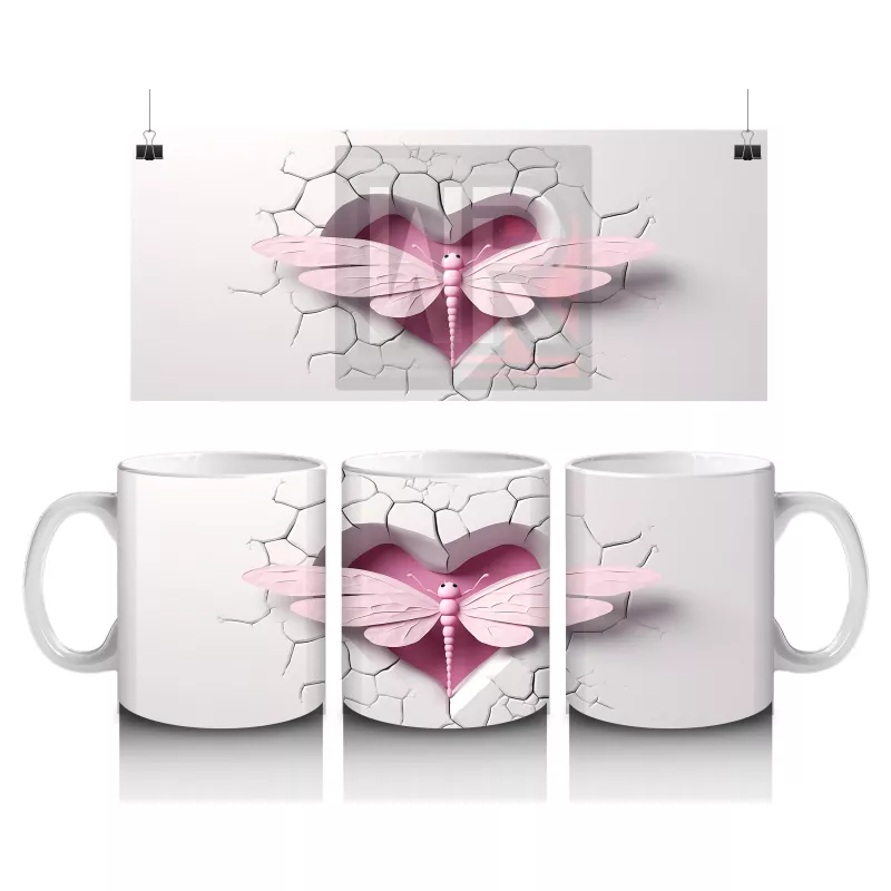 Duvar Desenli İkili Pembe Kelebek – Baskılı Kupa