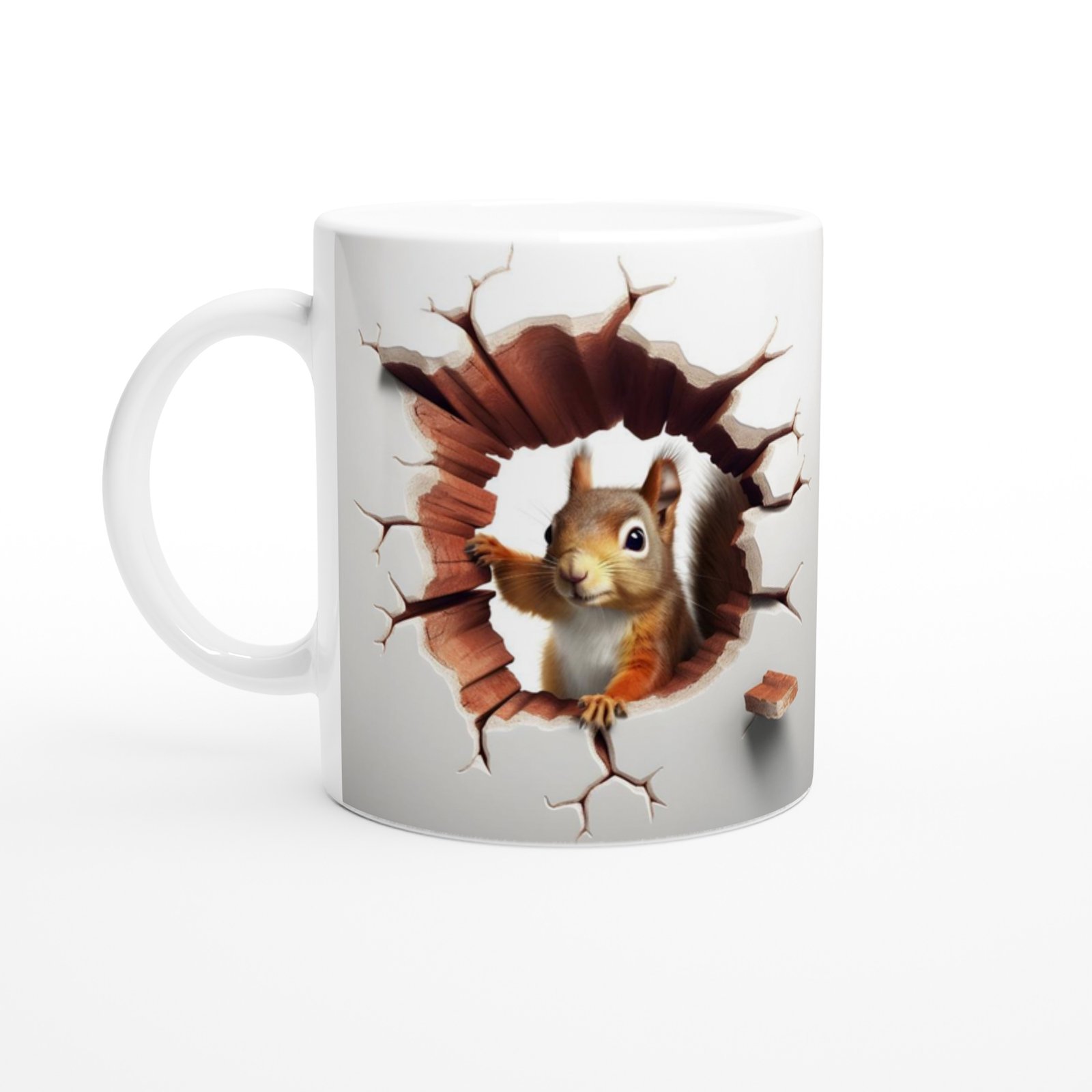 Duvar Kıran Meraklı Sincap Temalı 3D Optik Kupa Bardak