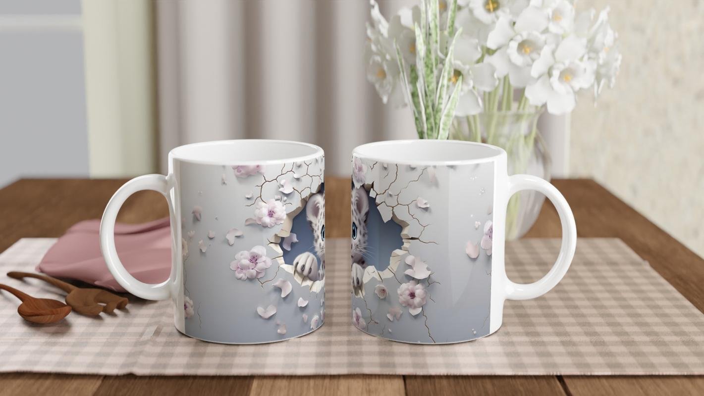 Duvarı Çatlatan Kar Leoparı Yavrusu Temalı Baskılı Kupa Bardak - 5