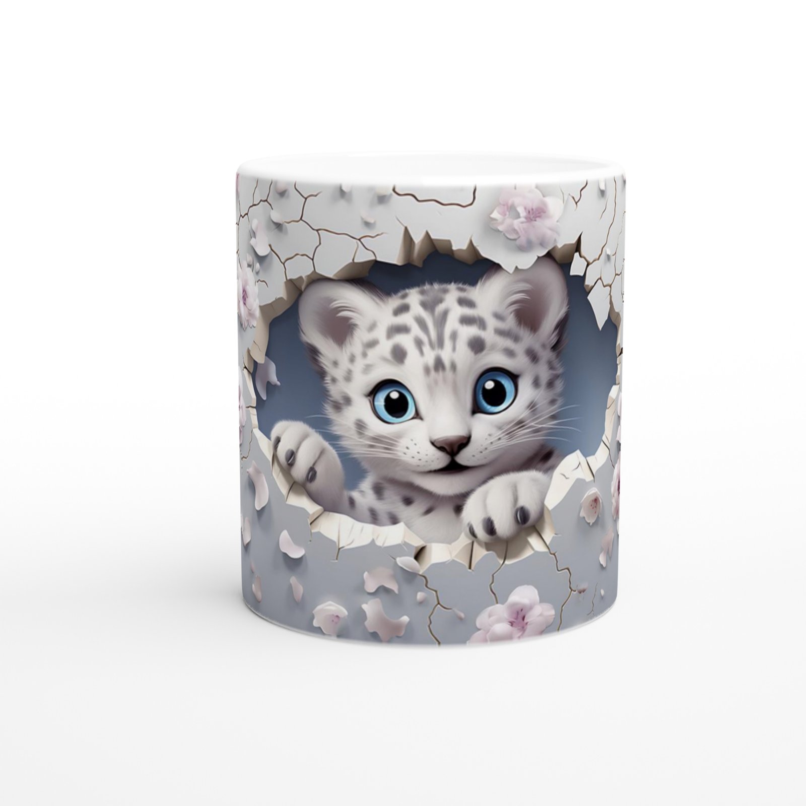 Duvarı Çatlatan Kar Leoparı Yavrusu Temalı Baskılı Kupa Bardak
