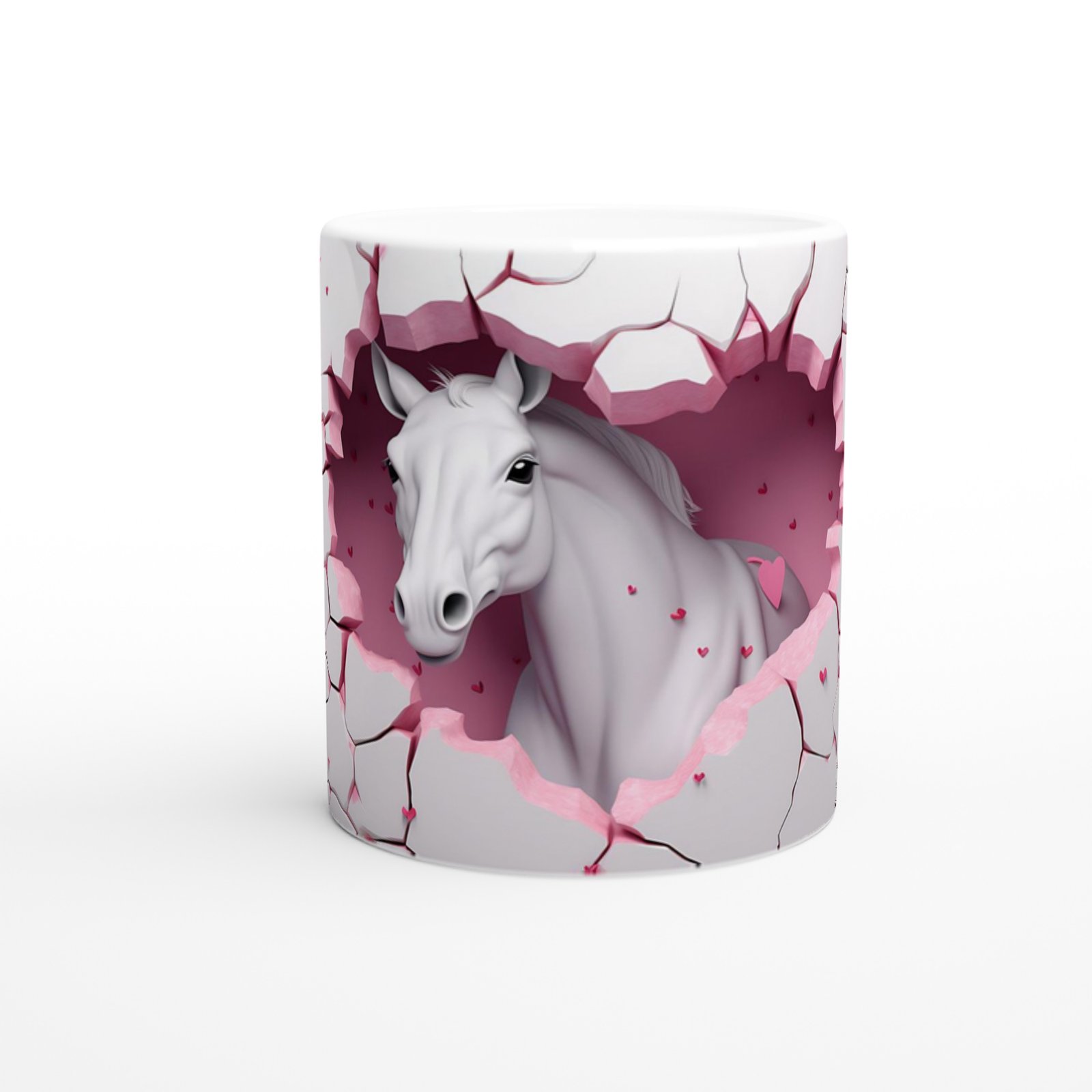 Duvarı Delen Beyaz At Temalı Baskılı Kupa Bardak-2