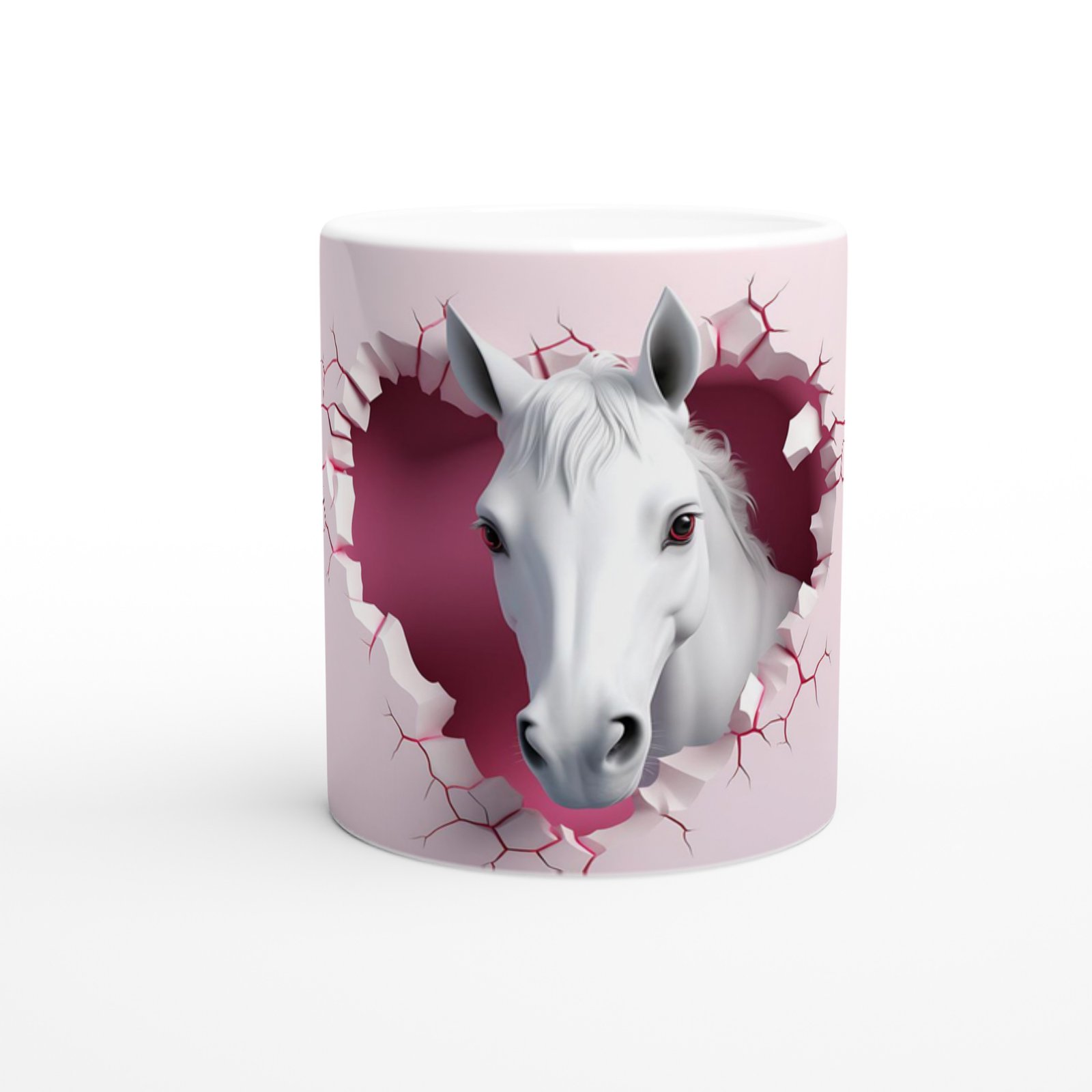 Duvarı Delen Beyaz At Temalı Baskılı Kupa Bardak