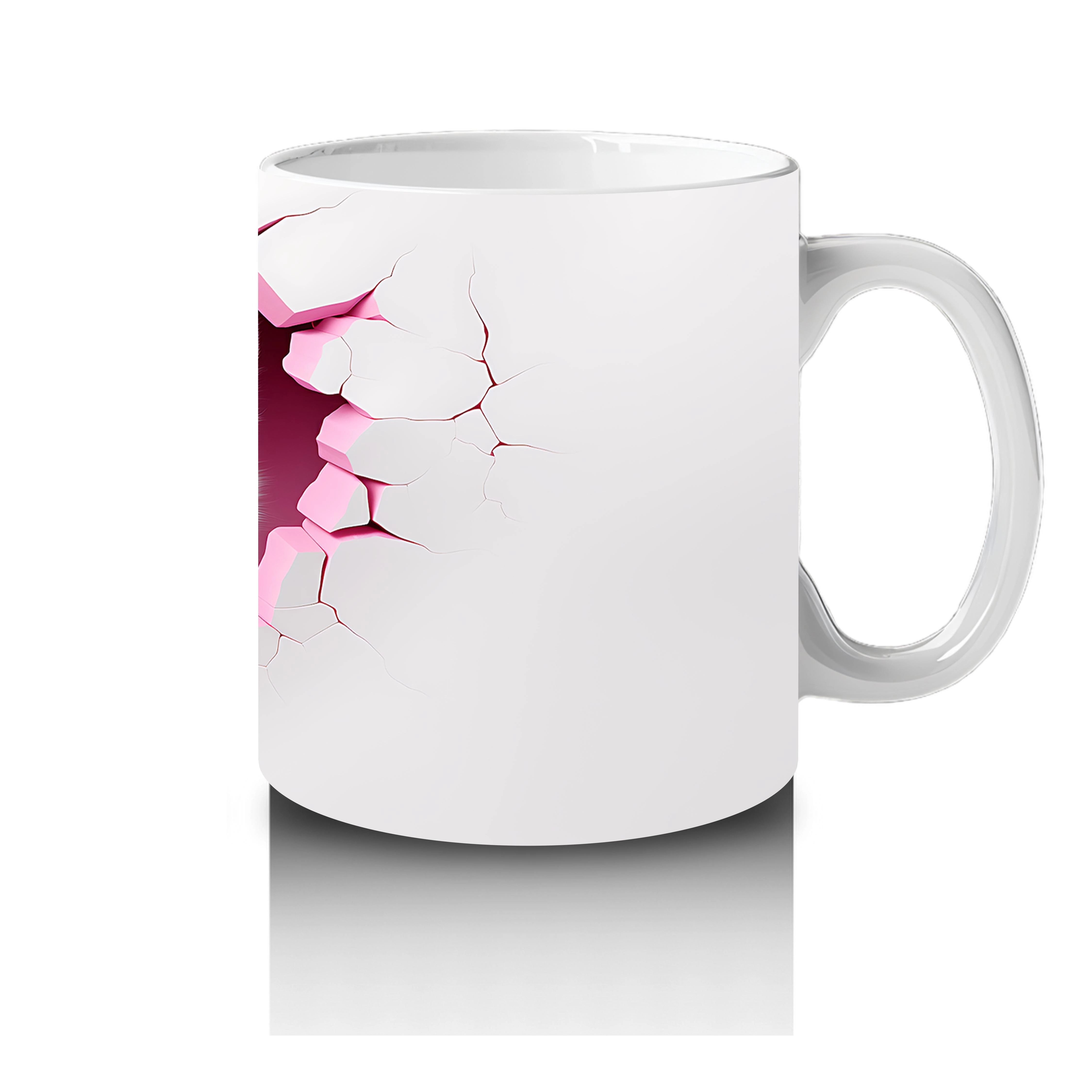 Duvarı Delen Beyaz Kedi Yavrusu – Baskılı Kahve Kupası - 4