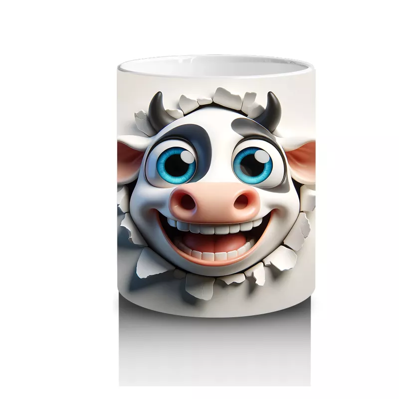 Duvarı Delen Gülümseyen Karikatür İnek Figürü - Baskılı kahve kupası - 3