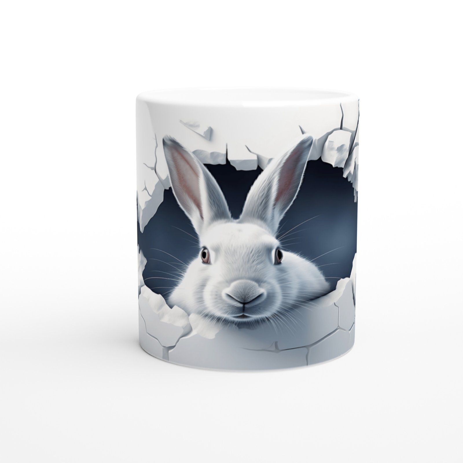 Duvarı Delen Meraklı Beyaz Tavşan Baskılı Kupa Bardak