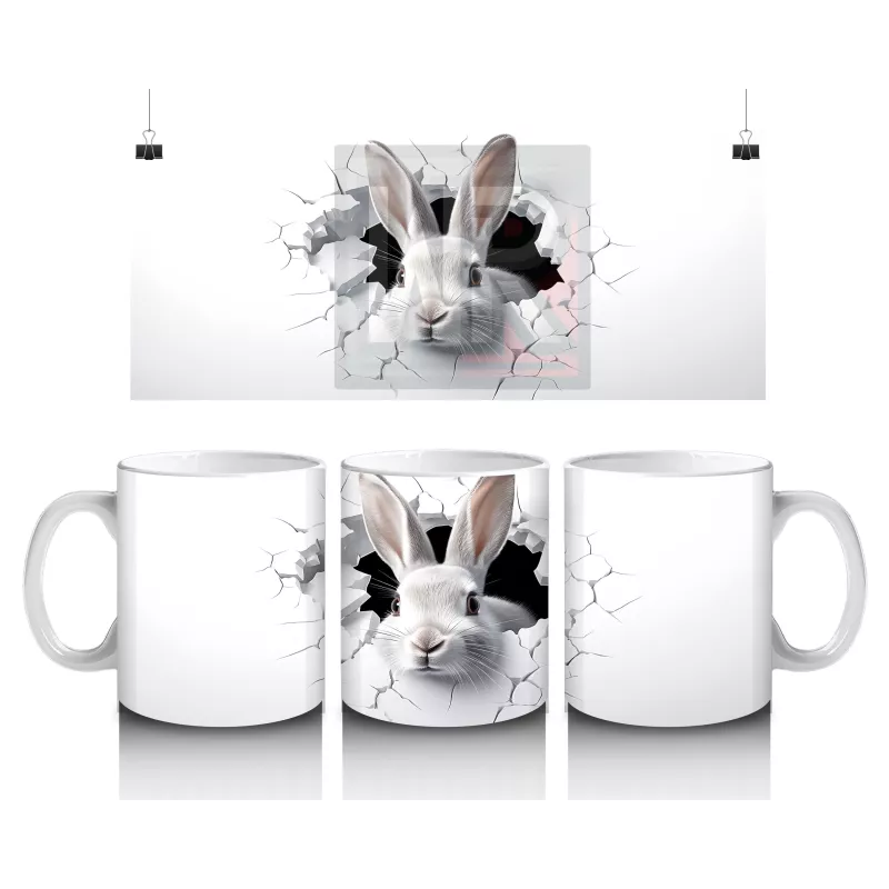 Duvarı Delen Meraklı Tavşan – Baskılı Kahve Kupası