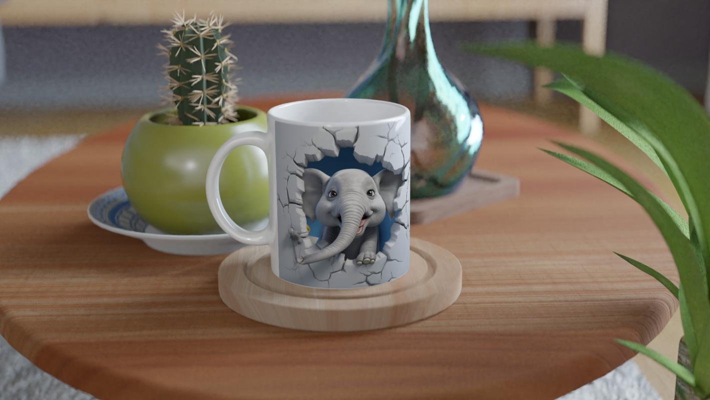 Duvarı Delen Neşeli Fil Baskılı Kupa Bardak - 4