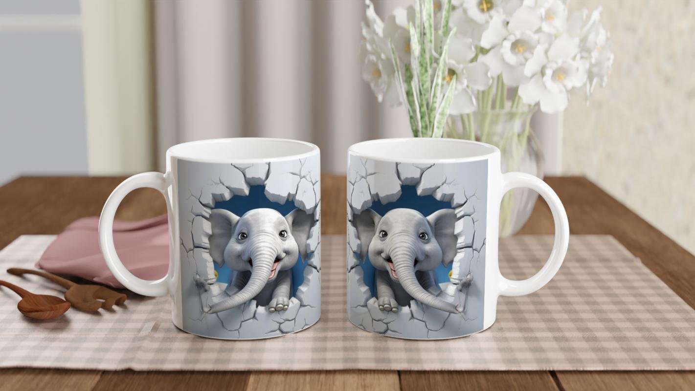 Duvarı Delen Neşeli Fil Baskılı Kupa Bardak - 5