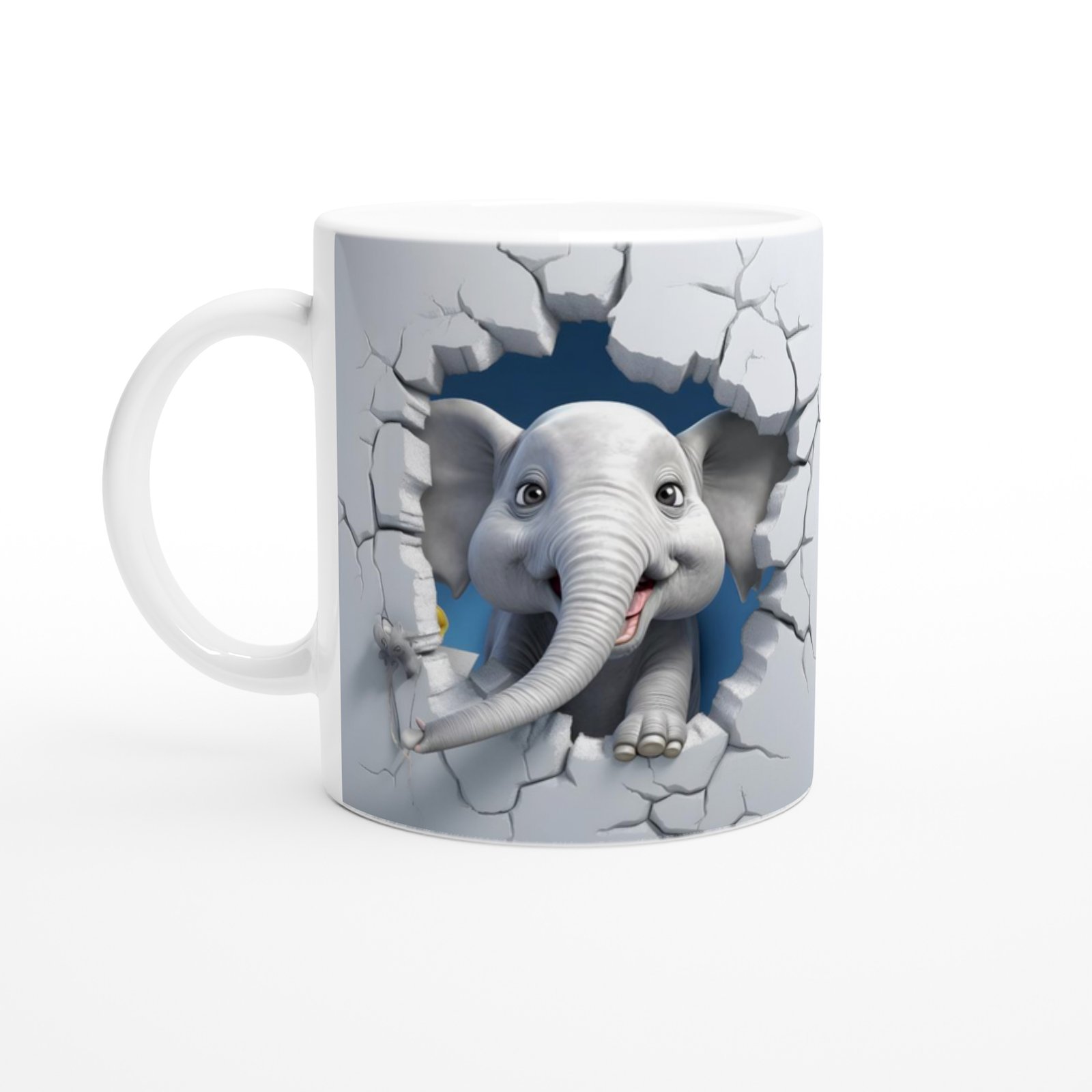 Duvarı Delen Neşeli Fil Baskılı Kupa Bardak