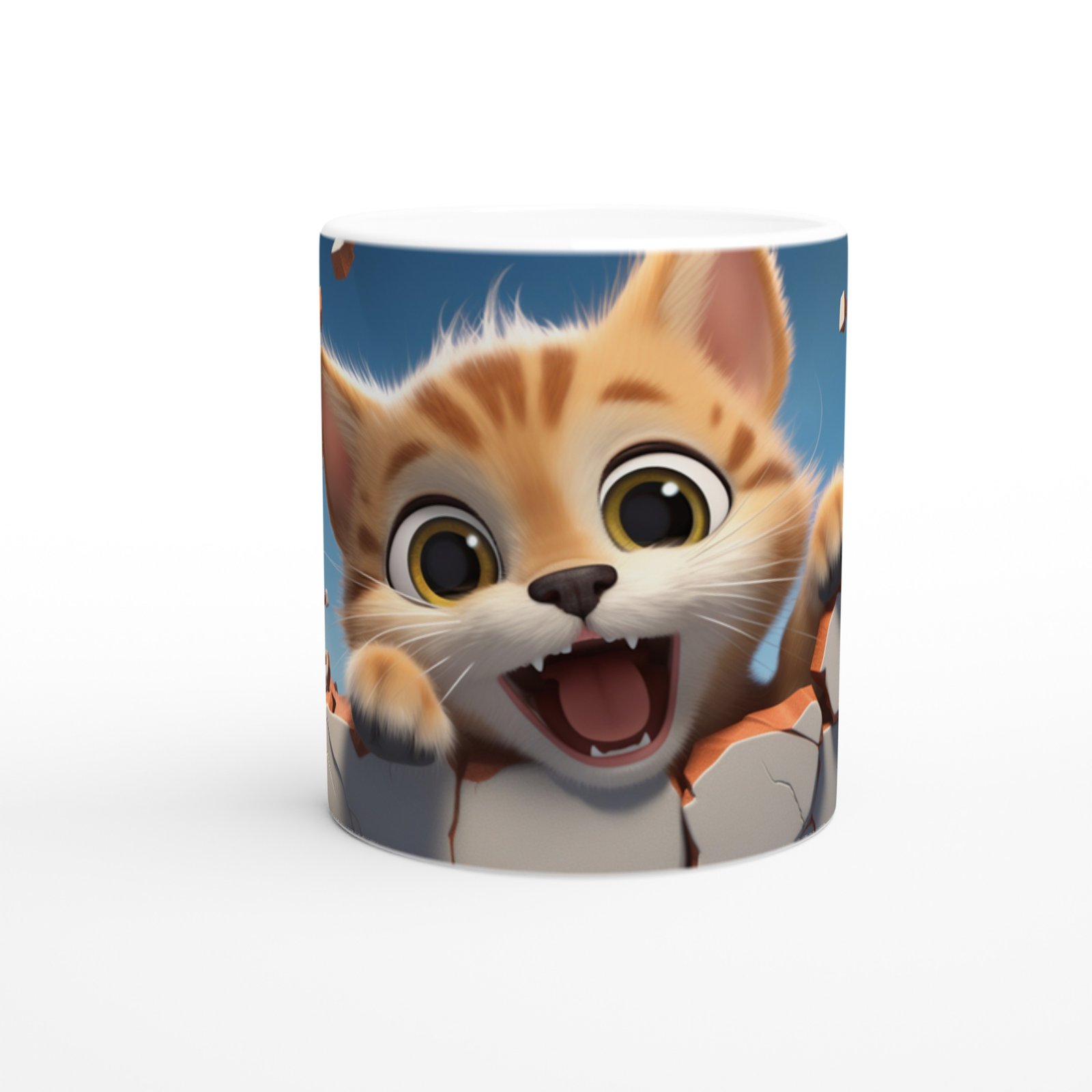 Duvarı Delen Neşeli Turuncu Kedi Baskılı Kupa Bardak