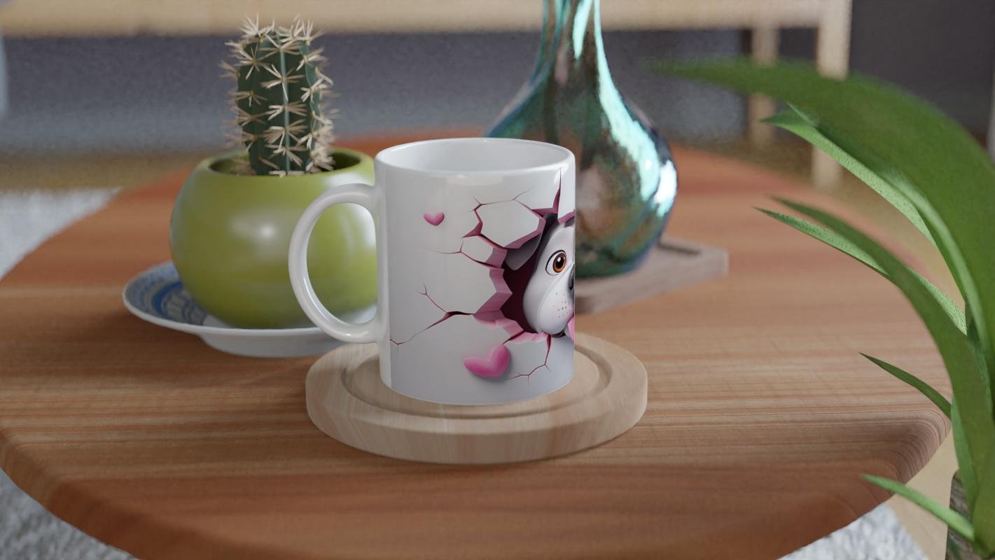 Duvarı Delen Sevimli Bulldog Temalı Baskılı Kupa Bardak - 4