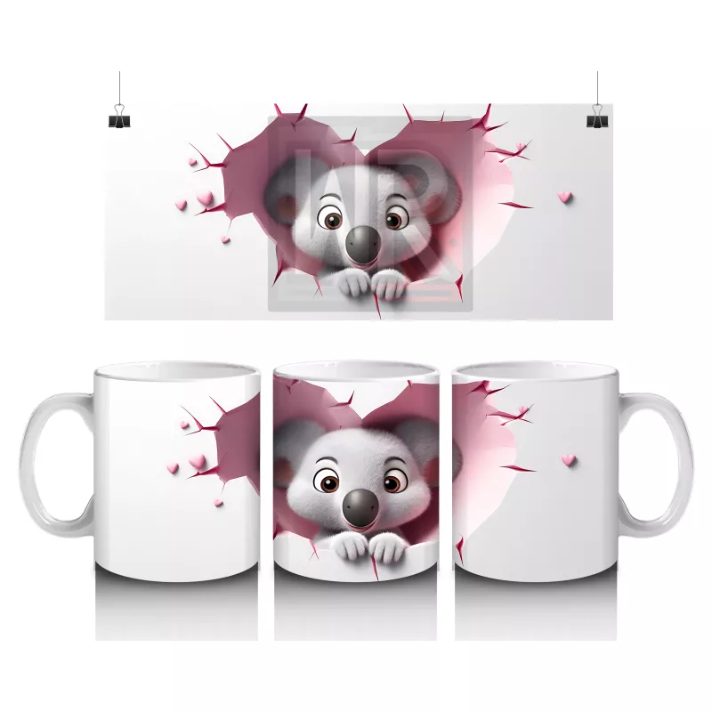 Duvarı Delen Tatlı Koala Figürü – Baskılı Kahve Kupası
