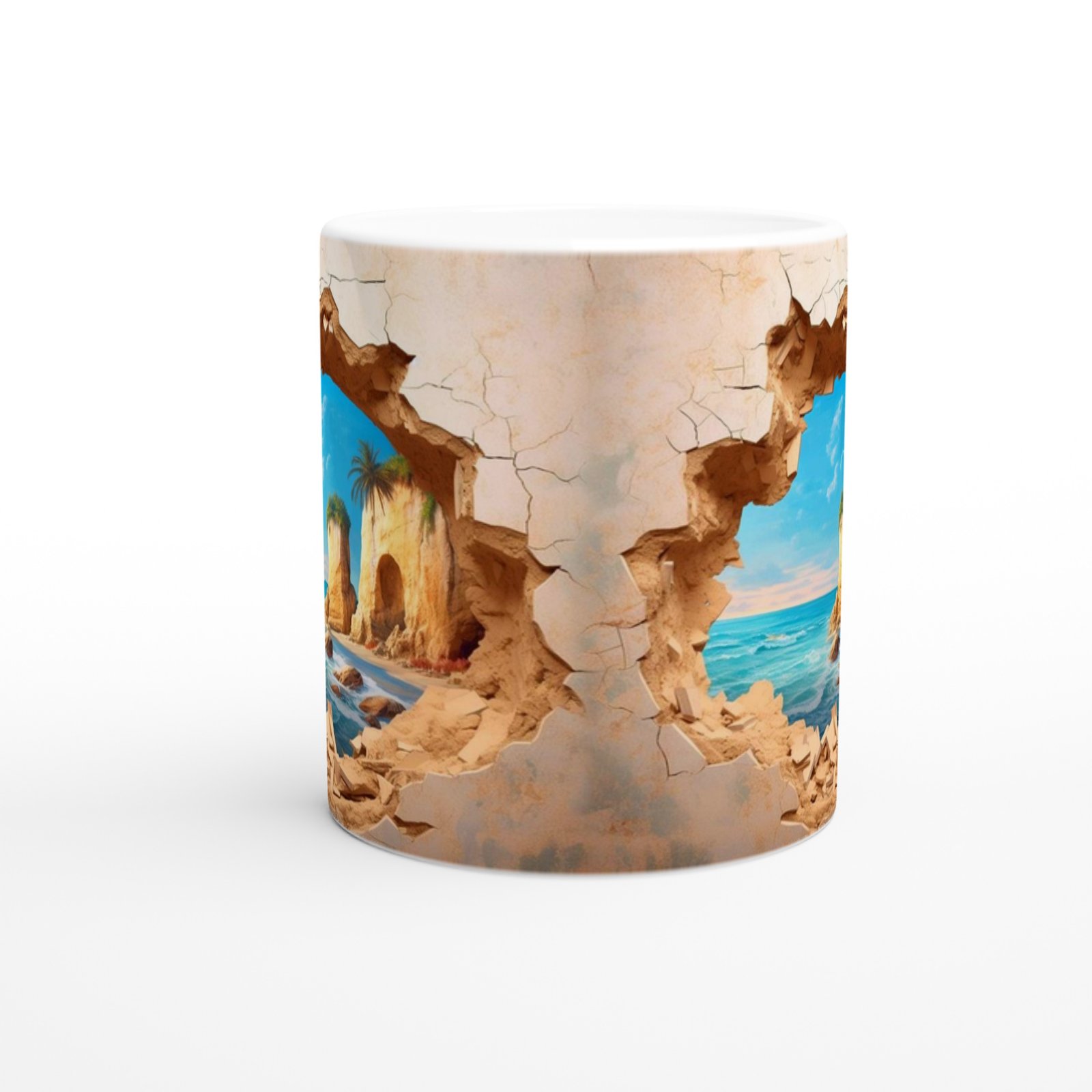 Duvarı Delen Tropik Sahil Manzaralı Baskılı Kupa Bardak - 3