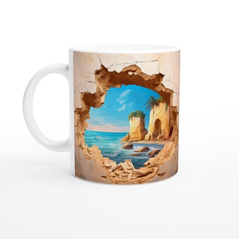 Duvarı Delen Tropik Sahil Manzaralı Baskılı Kupa Bardak