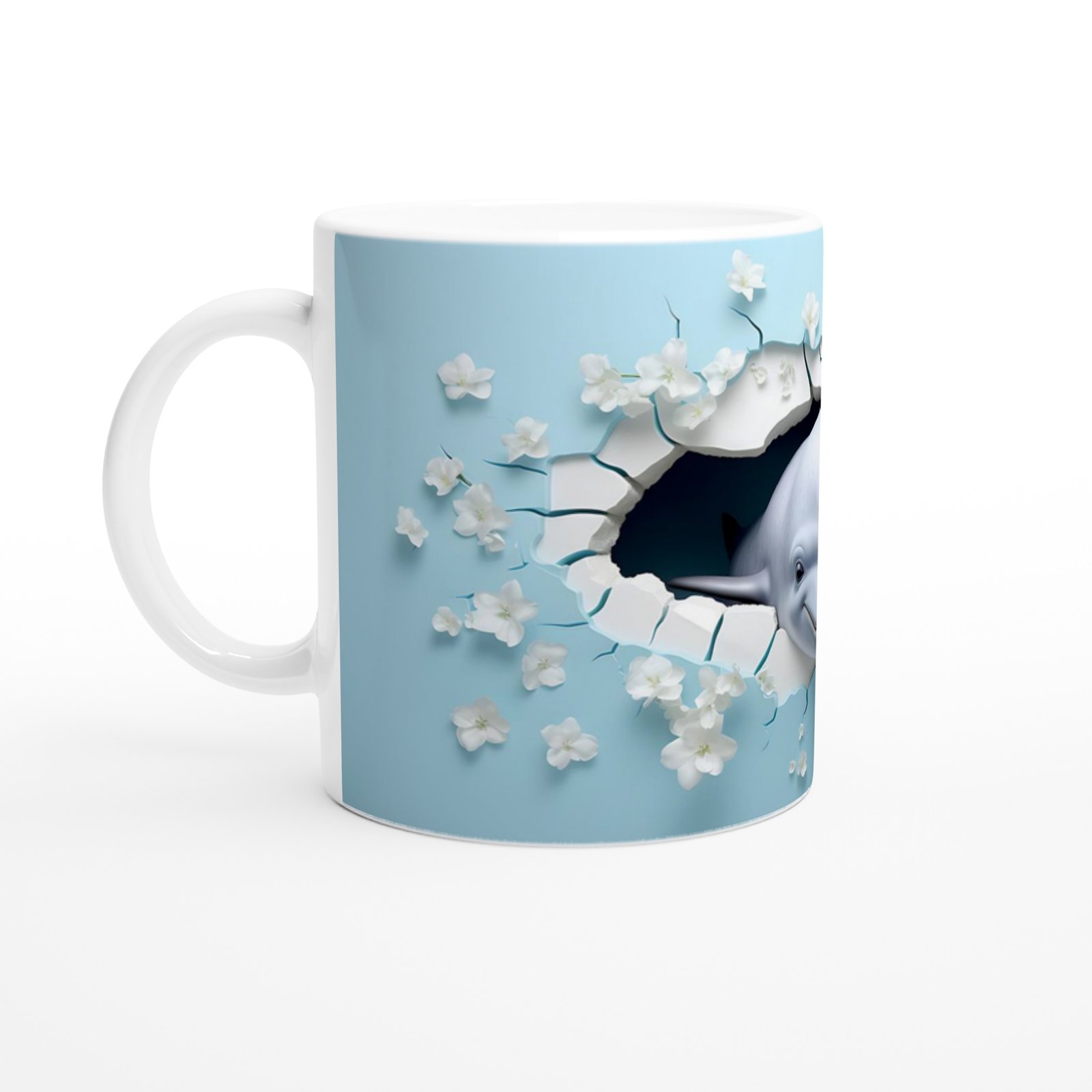 Duvarı Delen Yunus ve Çiçekler Temalı Baskılı Kupa Bardak - 2