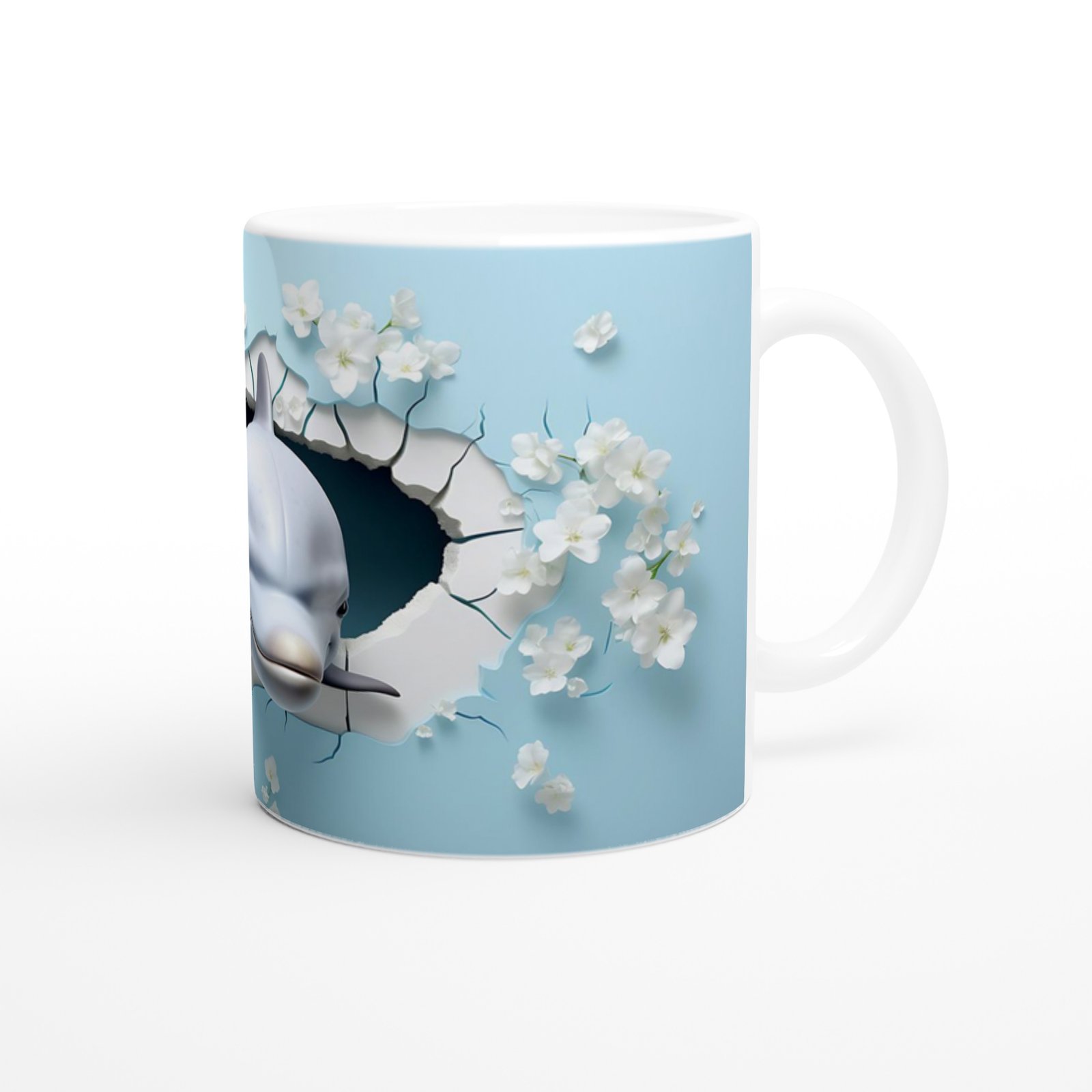 Duvarı Delen Yunus ve Çiçekler Temalı Baskılı Kupa Bardak - 3