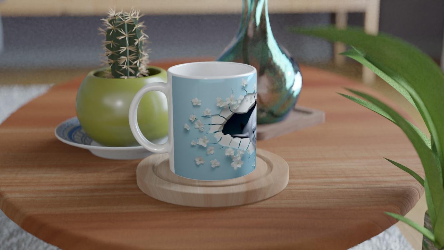 Duvarı Delen Yunus ve Çiçekler Temalı Baskılı Kupa Bardak - 4