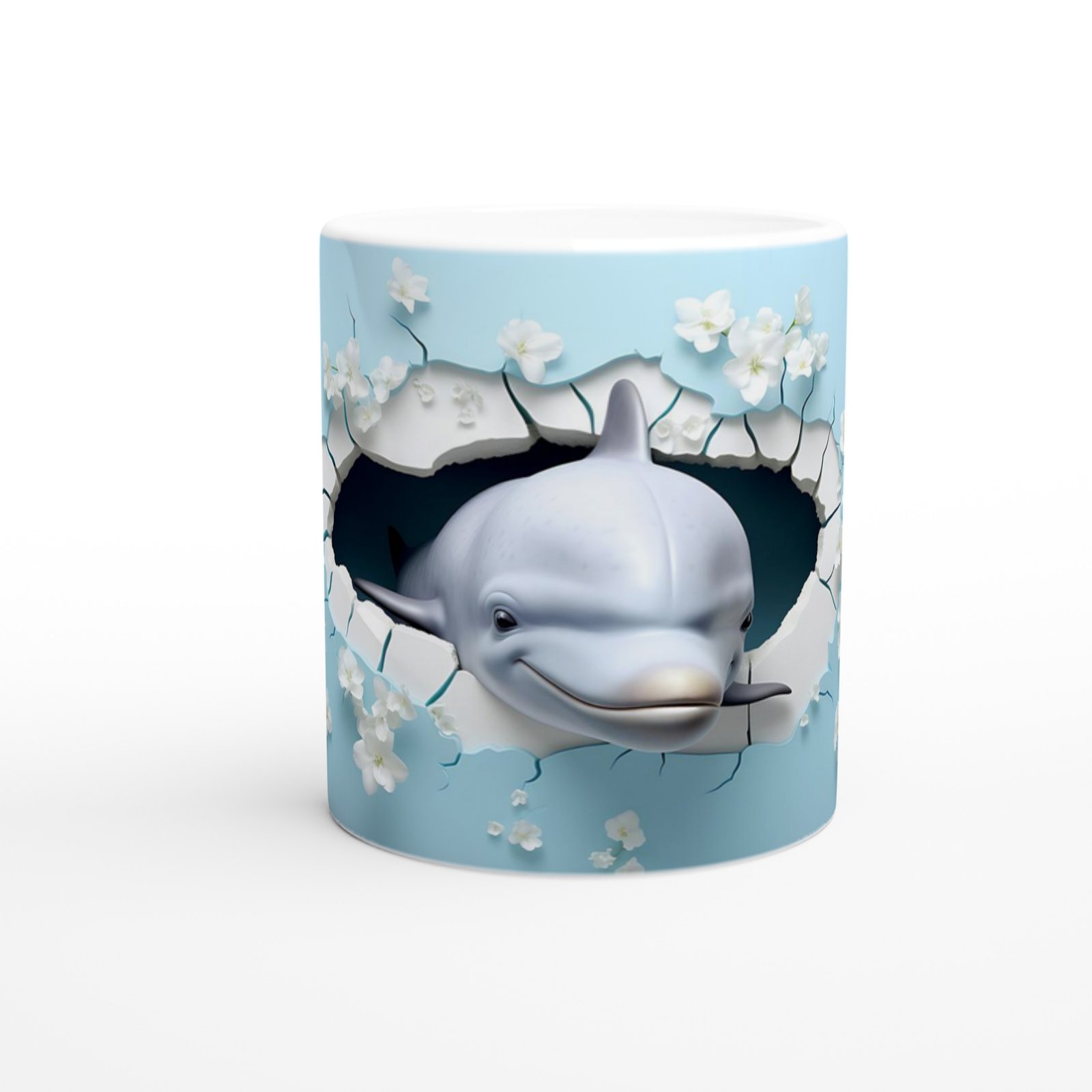 Duvarı Delen Yunus ve Çiçekler Temalı Baskılı Kupa Bardak