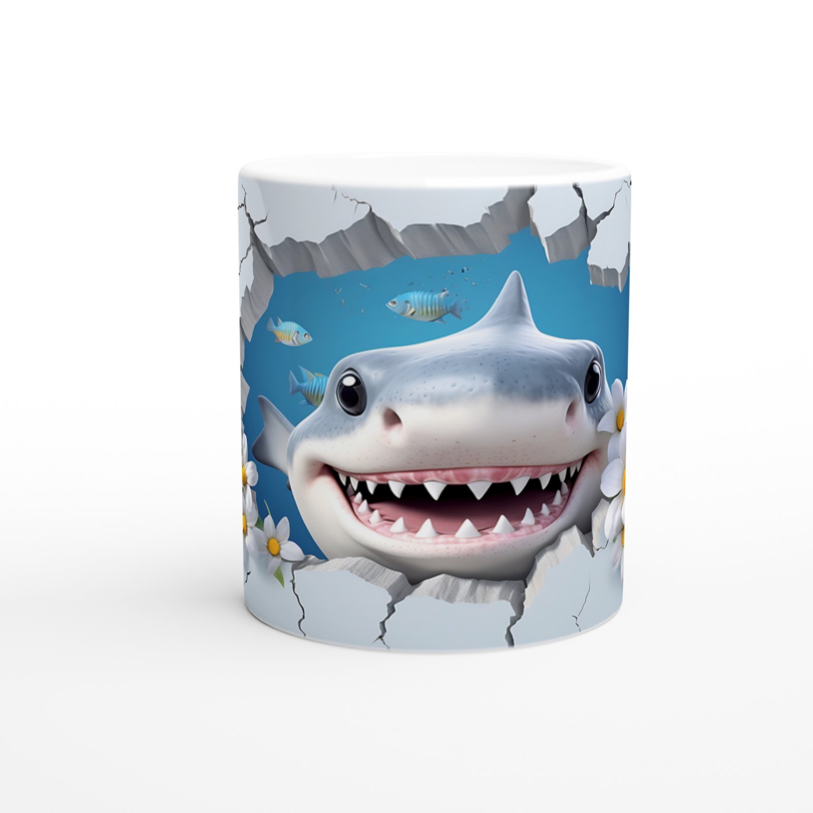 Duvarı Delip Gelen Neşeli Köpekbalığı Su Altı Temalı Kupa Bardak