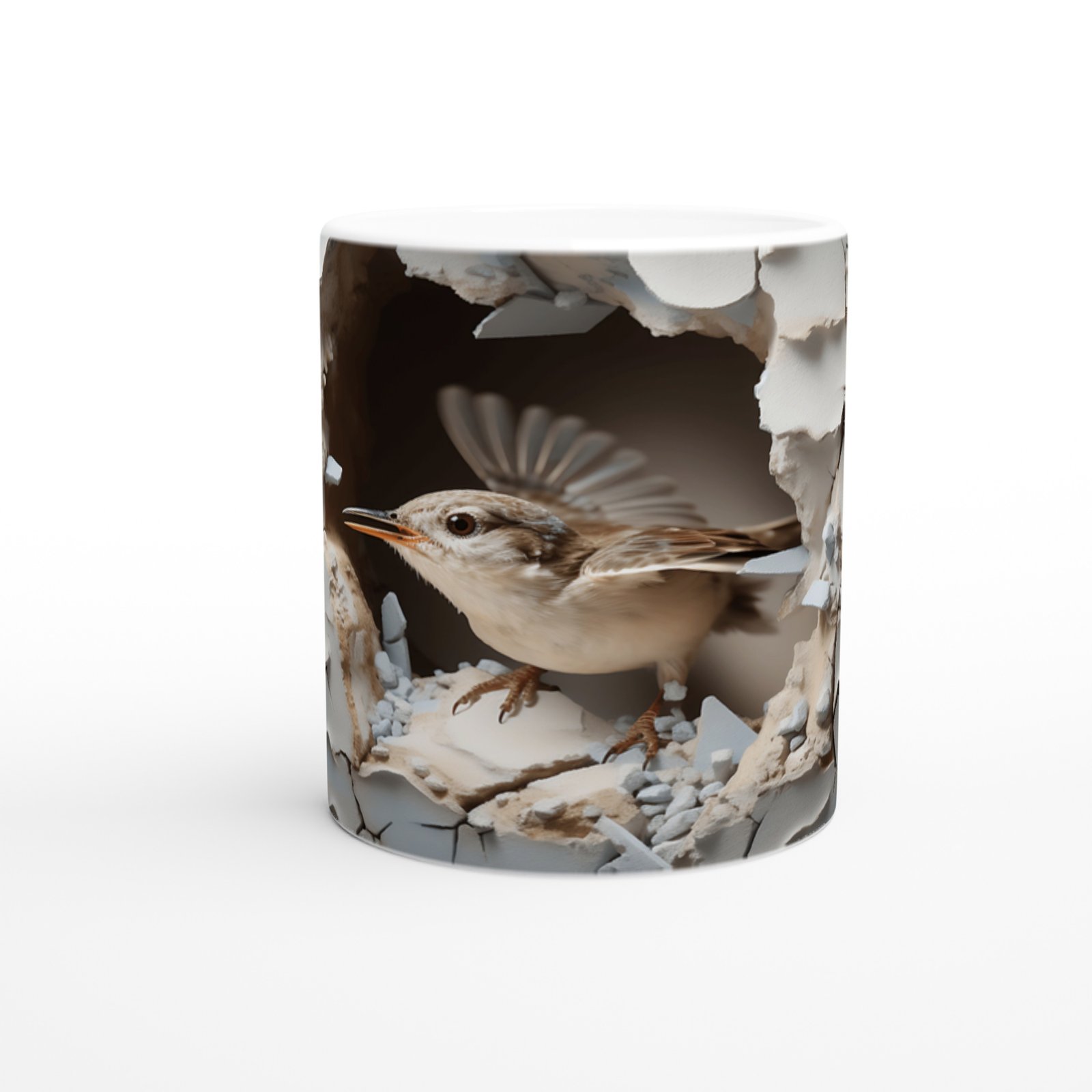 Duvarı Delip Özgürlüğe Kanat Açan Kuş Temalı Baskılı Kupa Bardak