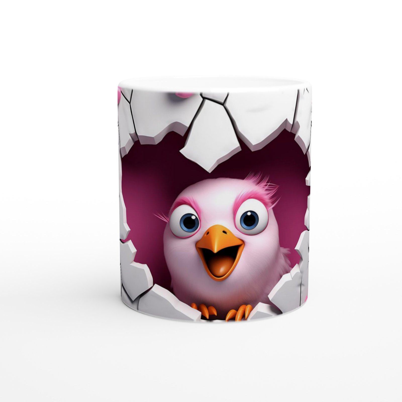 Duvarı Kırarak Bakan Sevimli Kuş Temalı Baskılı Kupa Bardak