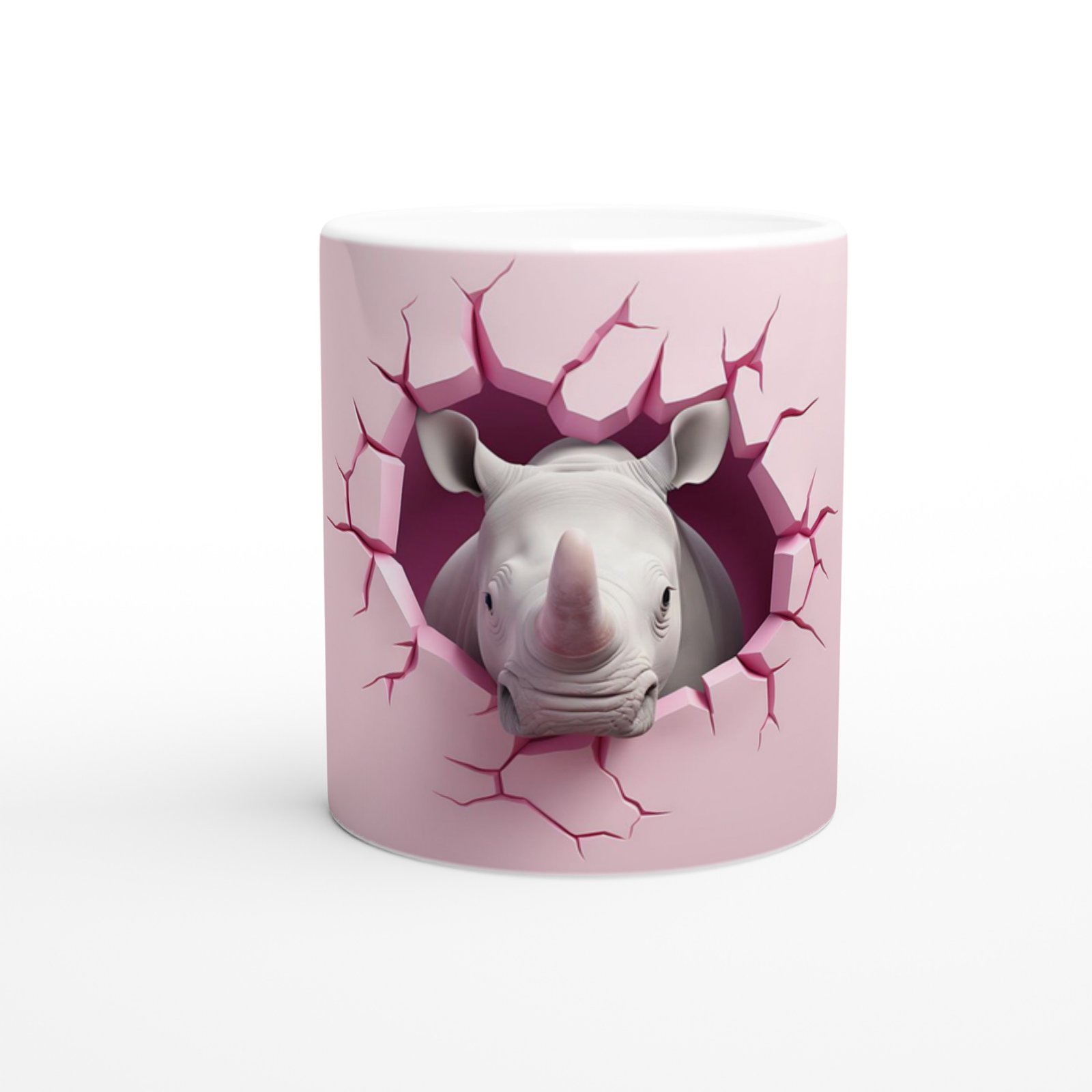 Duvarı Yarmış Gergedan Temalı Baskılı Kupa Bardak