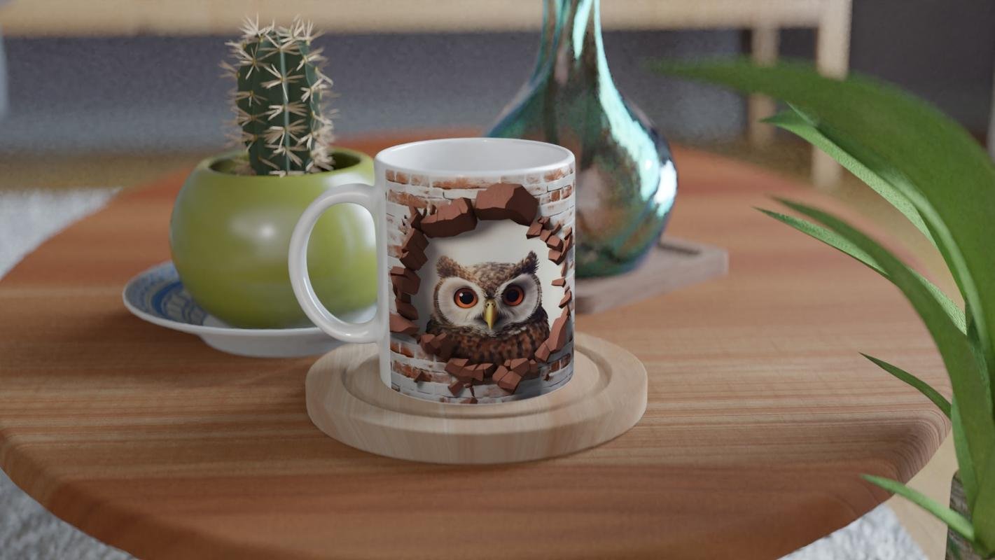 Duvarı Yırtan Cesur Baykuş Kupa Bardak - 4