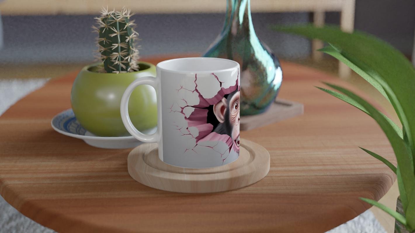 Duvarı Yırtan Şaşkın Maymun Temalı Baskılı Kupa Bardak - 4