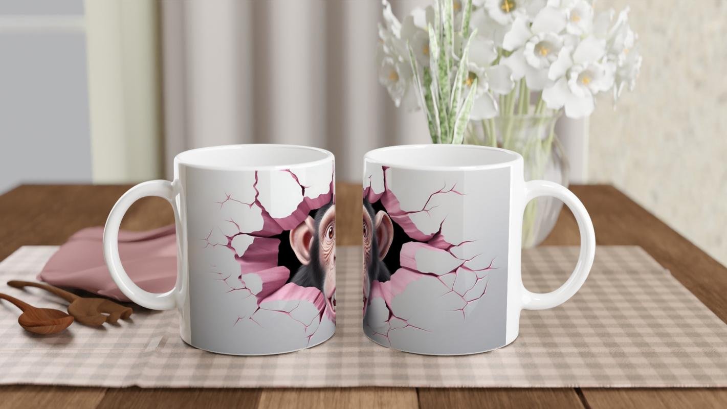 Duvarı Yırtan Şaşkın Maymun Temalı Baskılı Kupa Bardak - 5