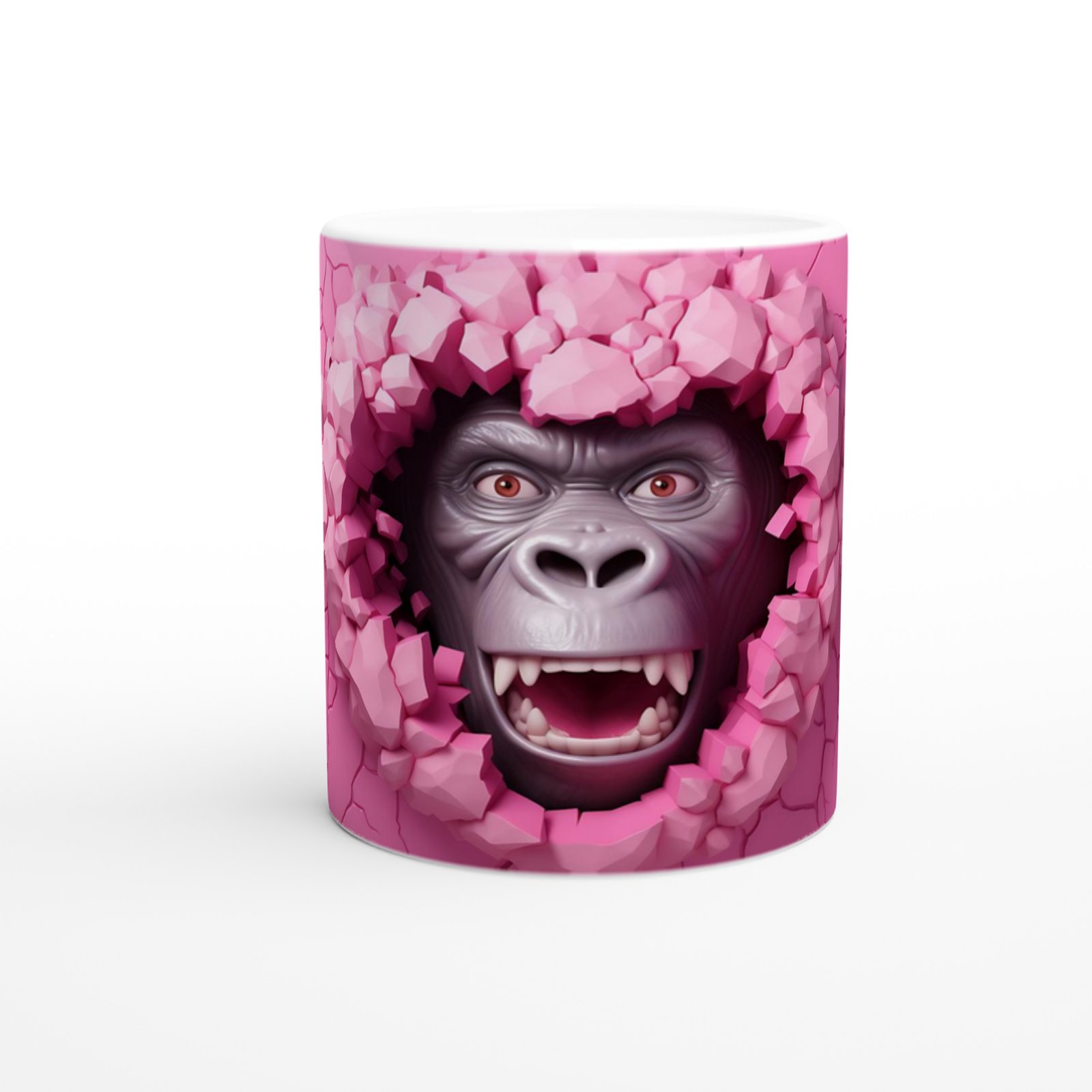 Duvarı Yırtarak Bakan Goril Temalı Baskılı Kupa Bardak