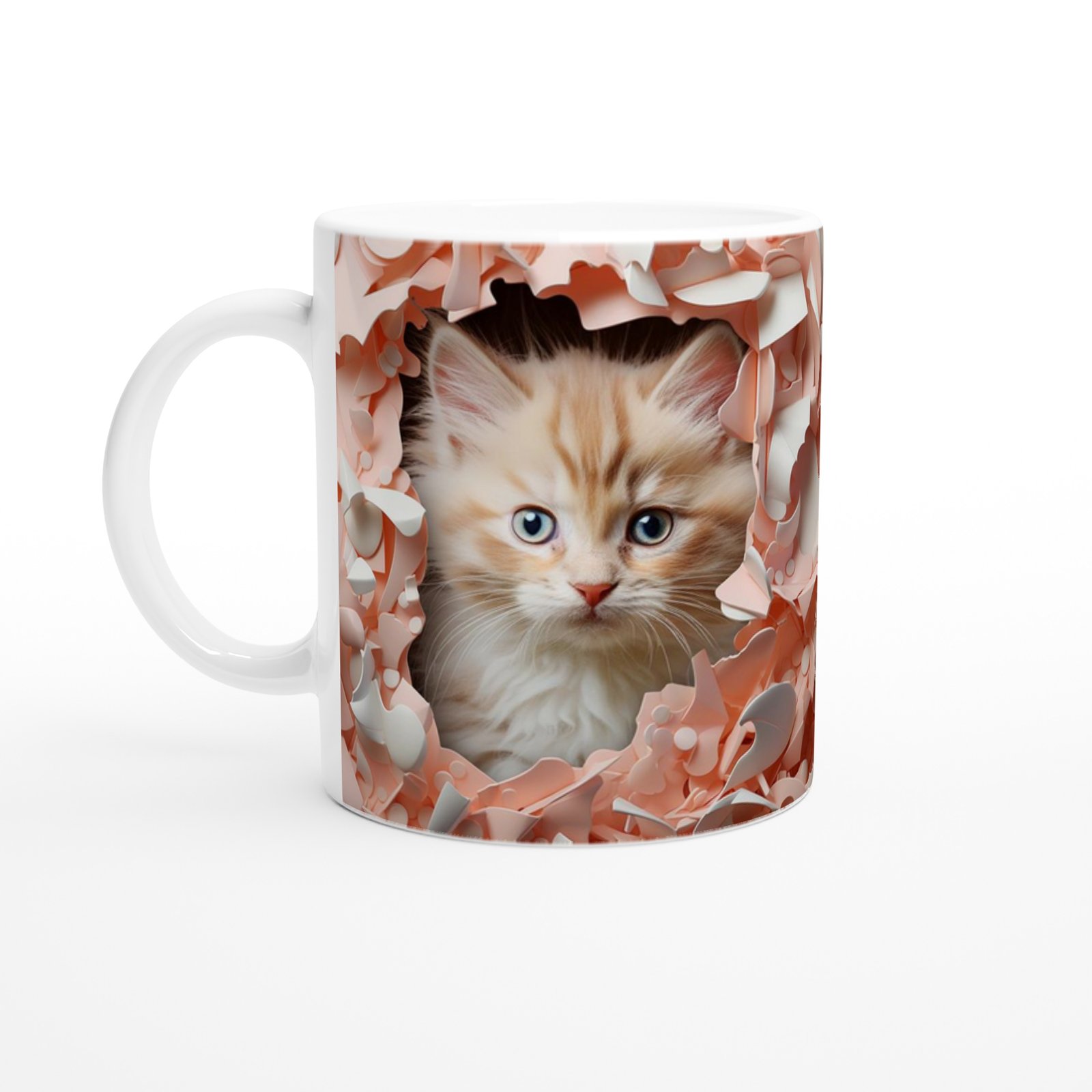 Duvarın Ardından Bakan Yavru Kedi Temalı Baskılı Kupa Bardak