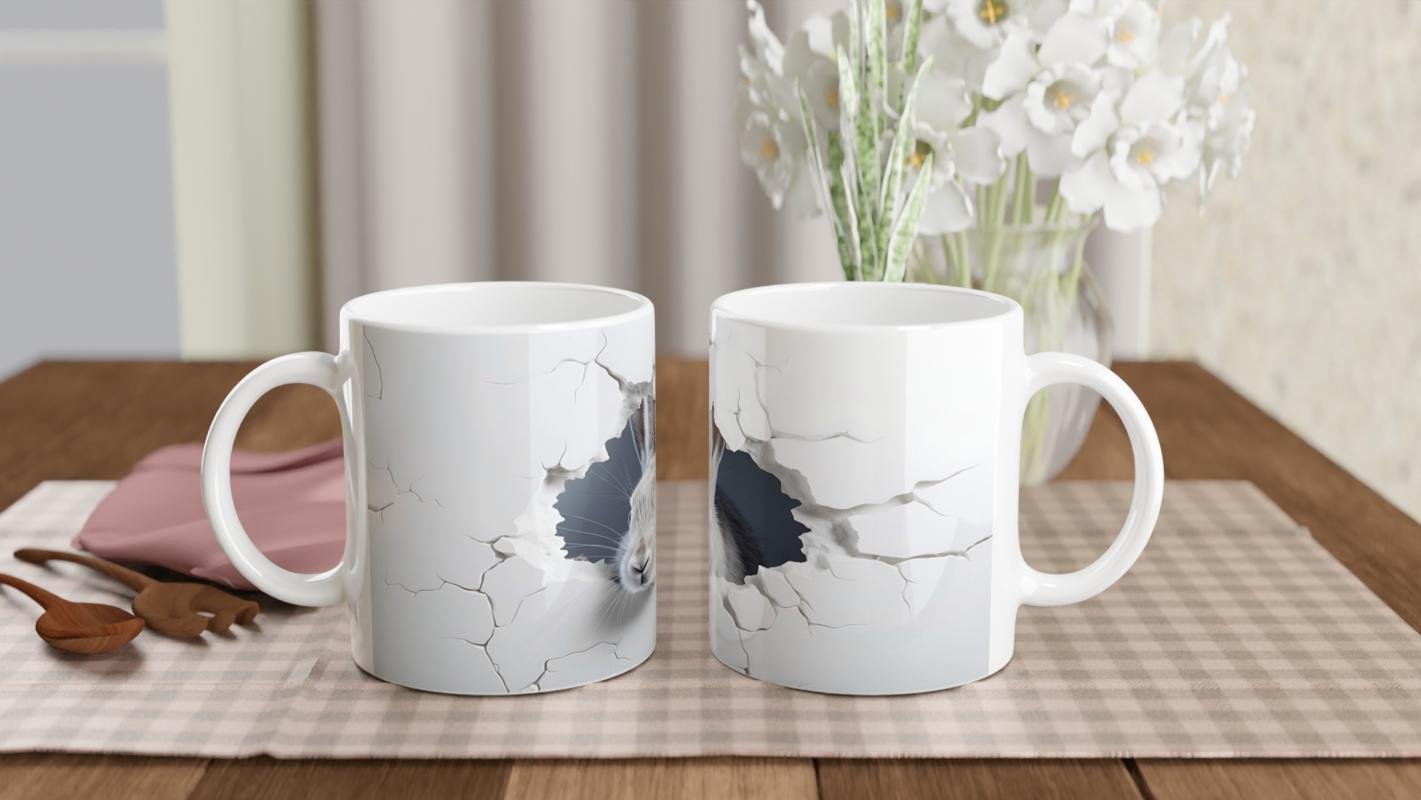 Duvarın Ardından Merakla Bakan Tavşan Temalı Baskılı Kupa Bardak - 5