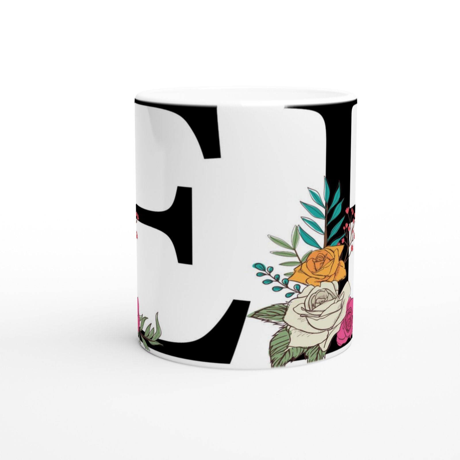 E Harfi Çiçek Motifli Kupa Bardak - 2