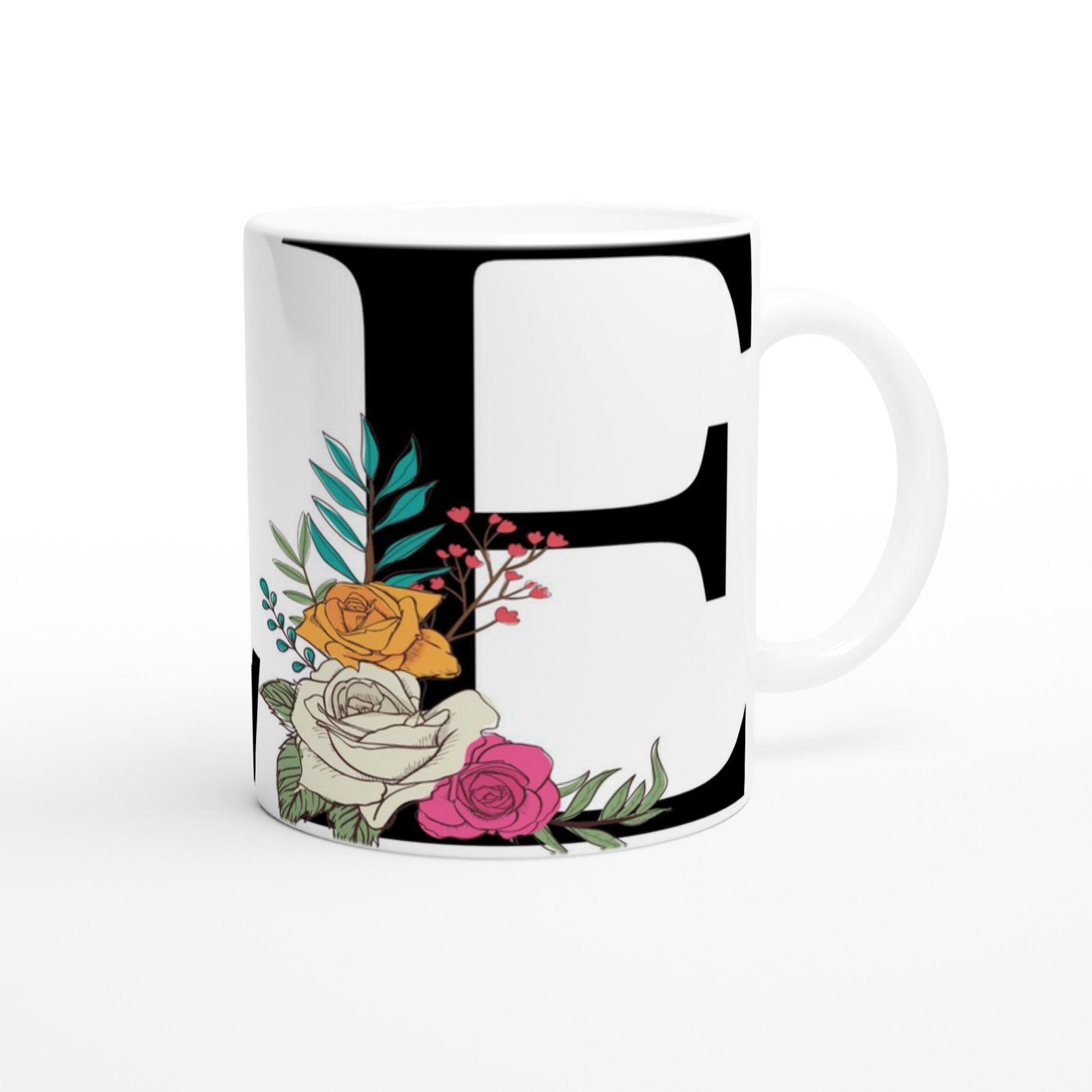 E Harfi Çiçek Motifli Kupa Bardak - 3