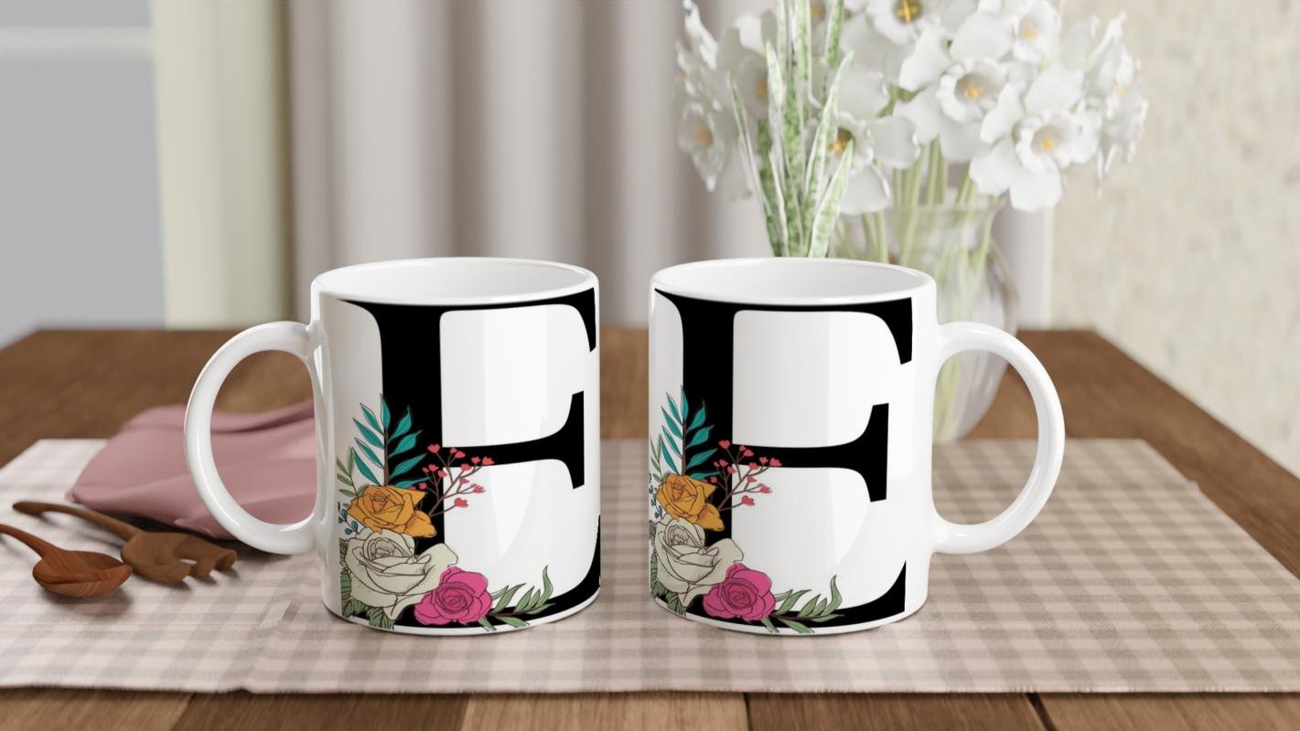 E Harfi Çiçek Motifli Kupa Bardak - 5