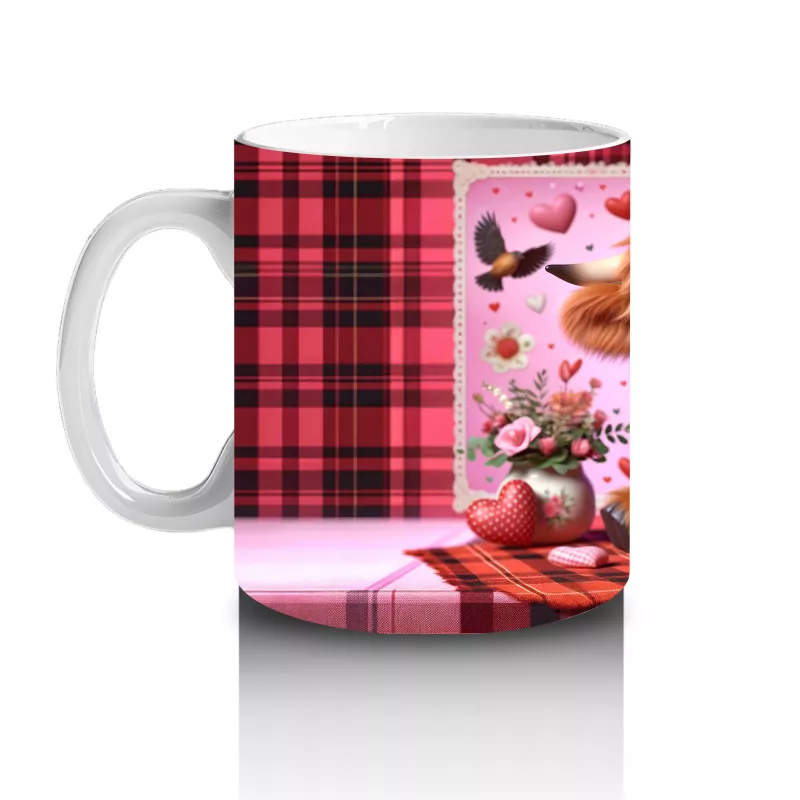 Ekoseli Kalpli Arka Plan Üzerinde Boğa Figürü – Baskılı Kahve Kupası - 2