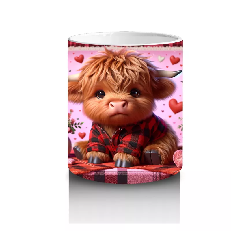 Ekoseli Kalpli Arka Plan Üzerinde Boğa Figürü – Baskılı Kahve Kupası - 3