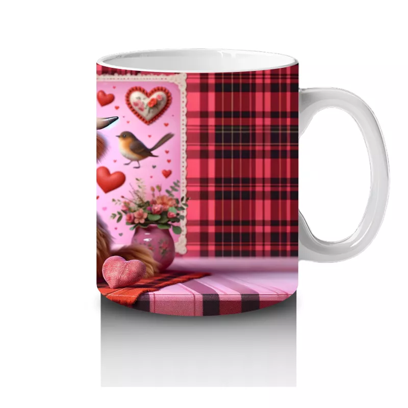 Ekoseli Kalpli Arka Plan Üzerinde Boğa Figürü – Baskılı Kahve Kupası - 4