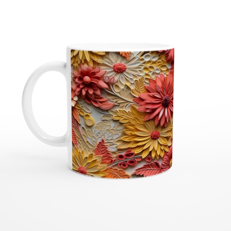 Enerjik Tonlarda Katmanlı Çiçek Desenli Kupa Bardak