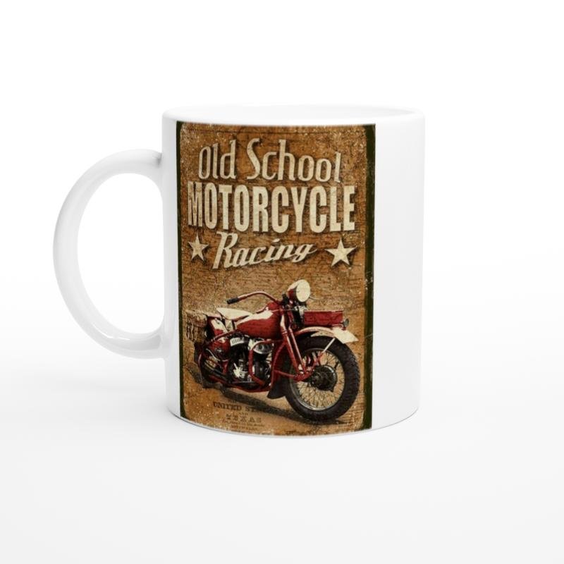 Eski Tarz Motosiklet Yarışı Temalı Retro Kupa Bardak