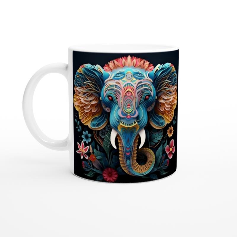 Etnik Desenli Fil Baskılı Kupa Bardak