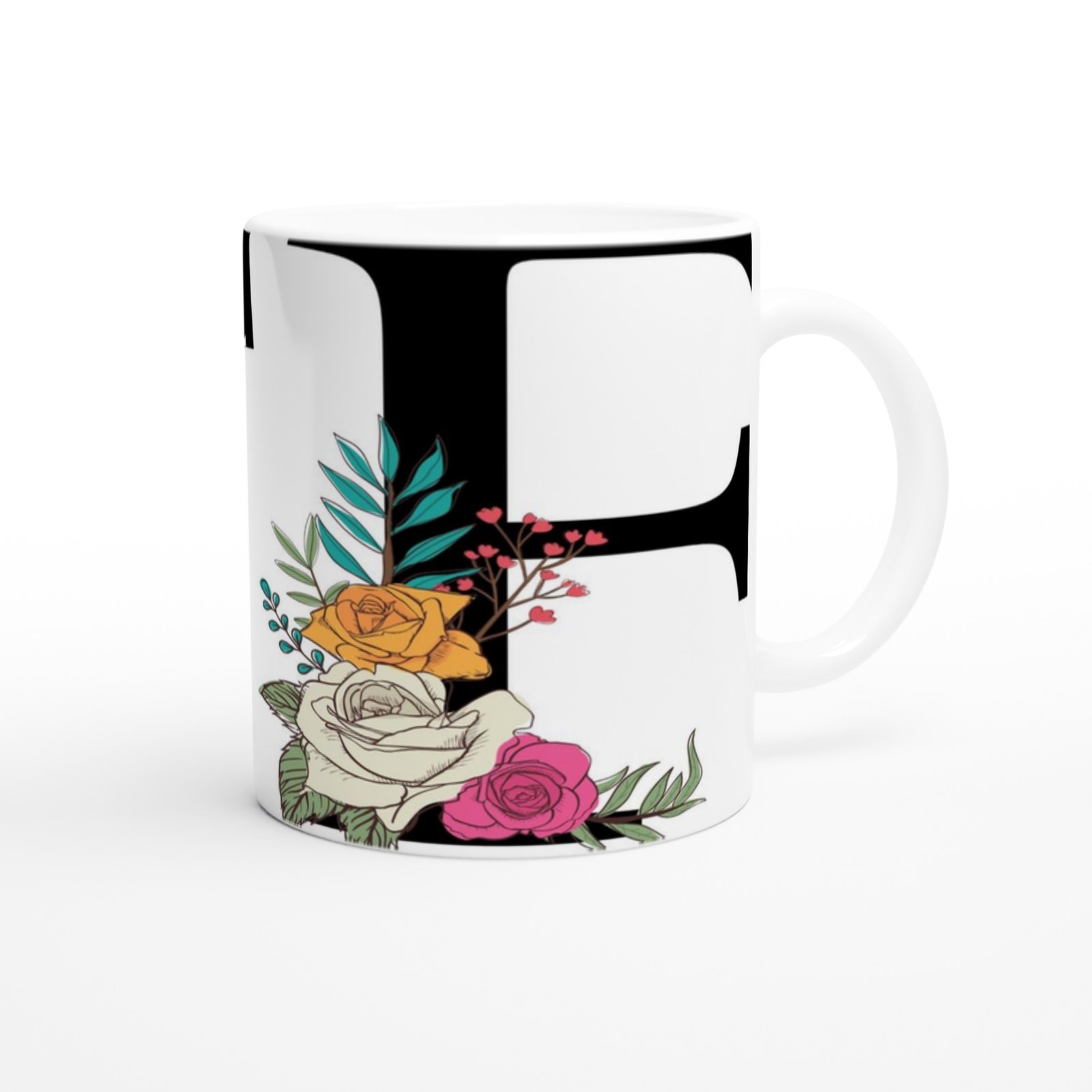 F Harfi Çiçek Motifli Kupa Bardak - 3