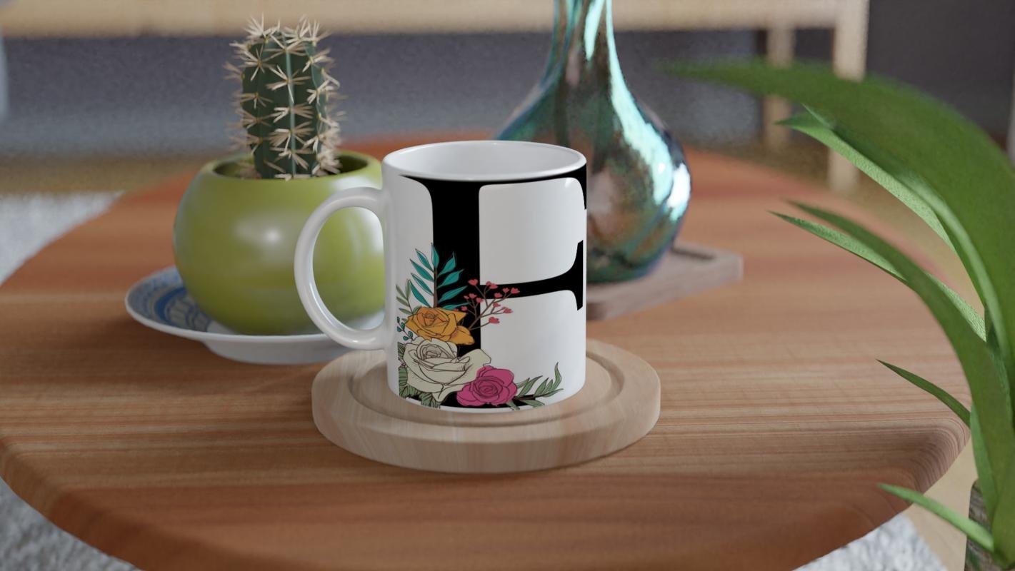 F Harfi Çiçek Motifli Kupa Bardak - 4